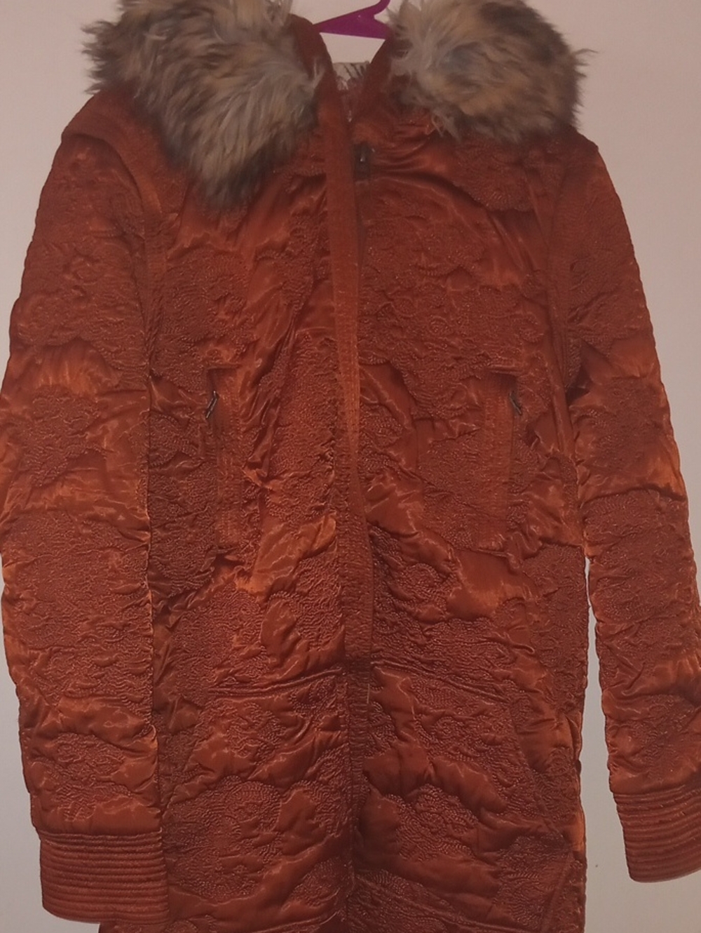 Free People Quilted Puffer Coat with Faux-Fur Trim - Rust Orange